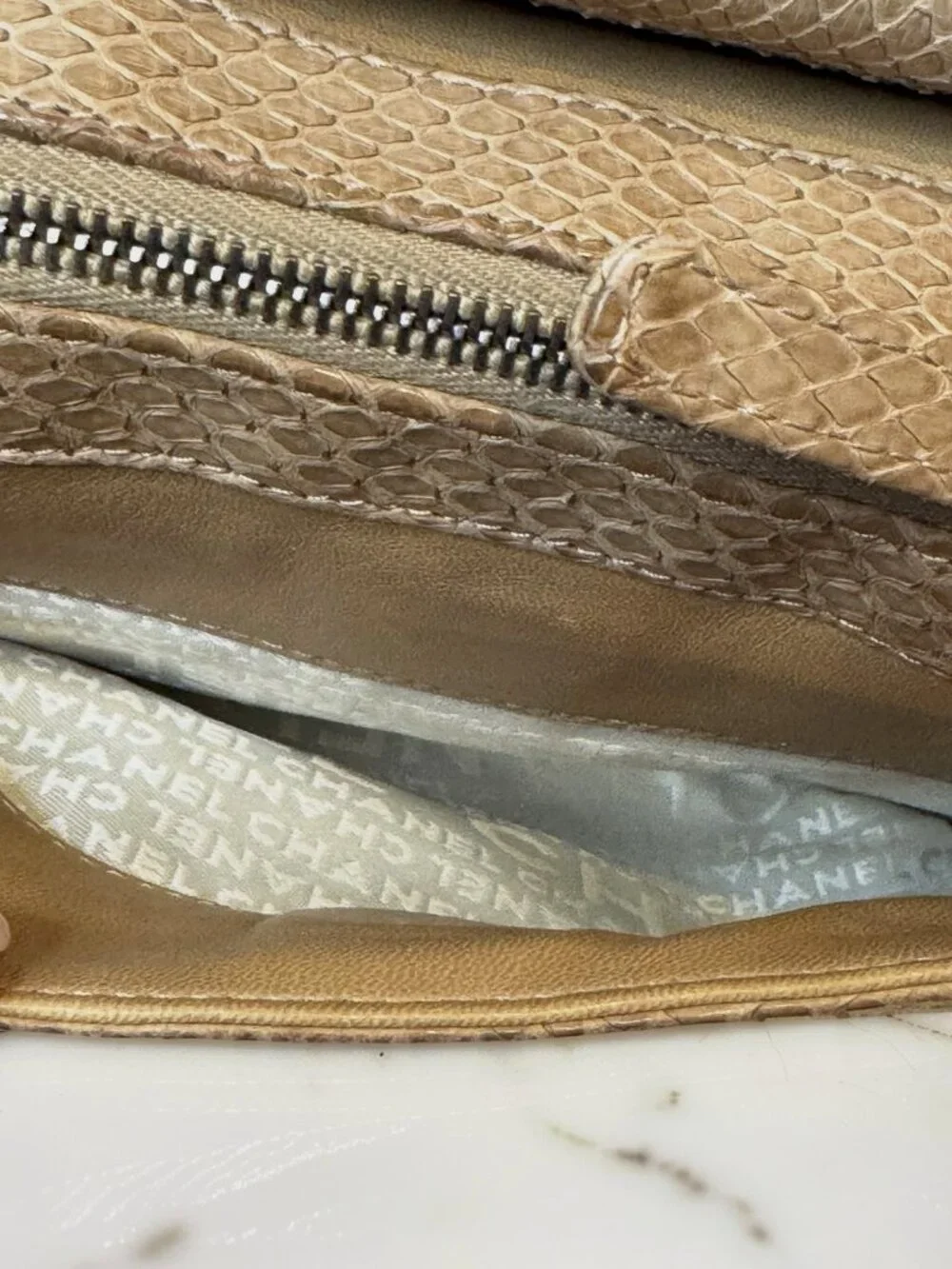 Chanel Python-Trimmed Accordion Flap Bag Taupe Exotic